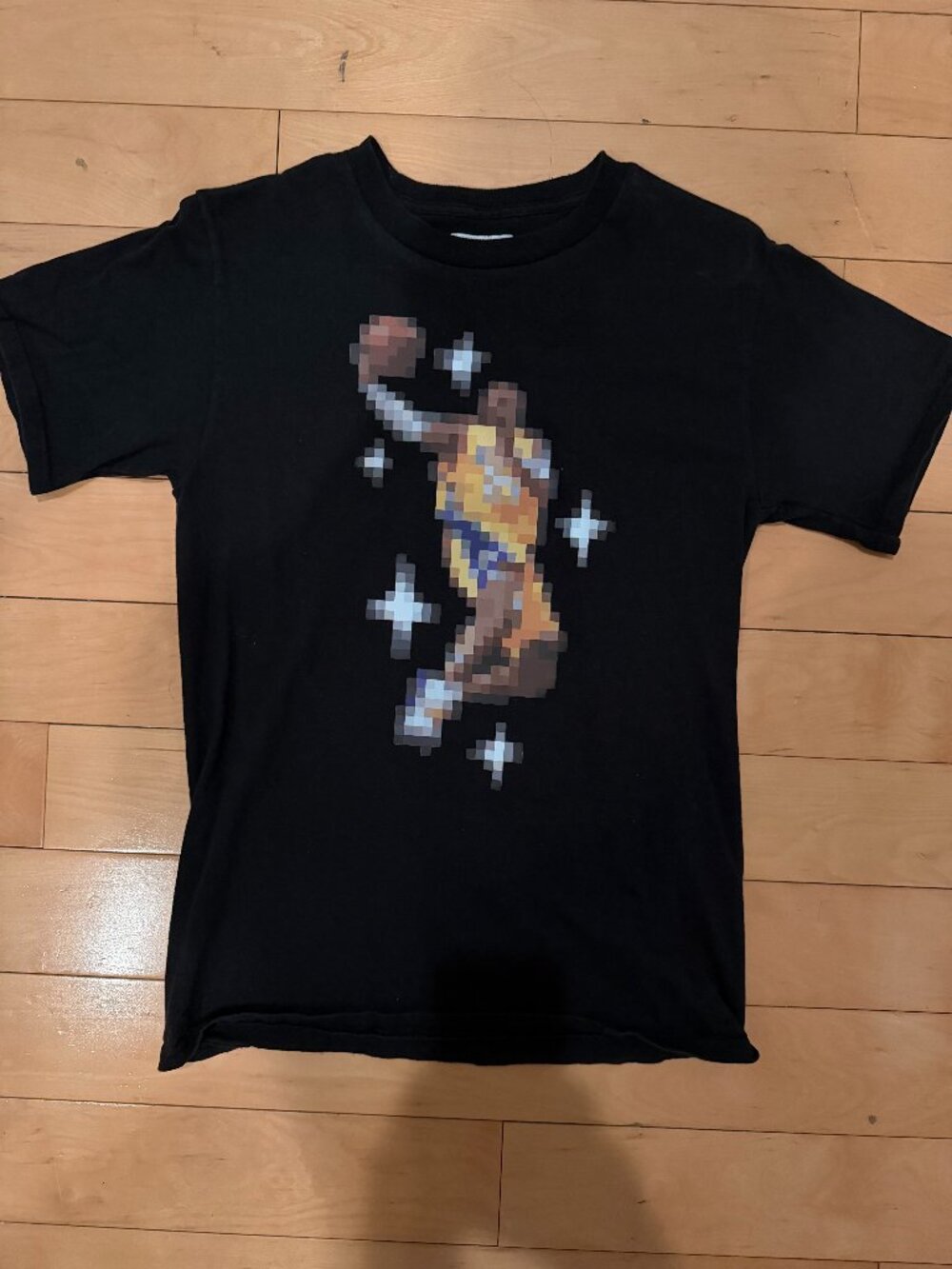 Kobe Bryant Pixel Art Graphic T-Shirt Black Adult Small